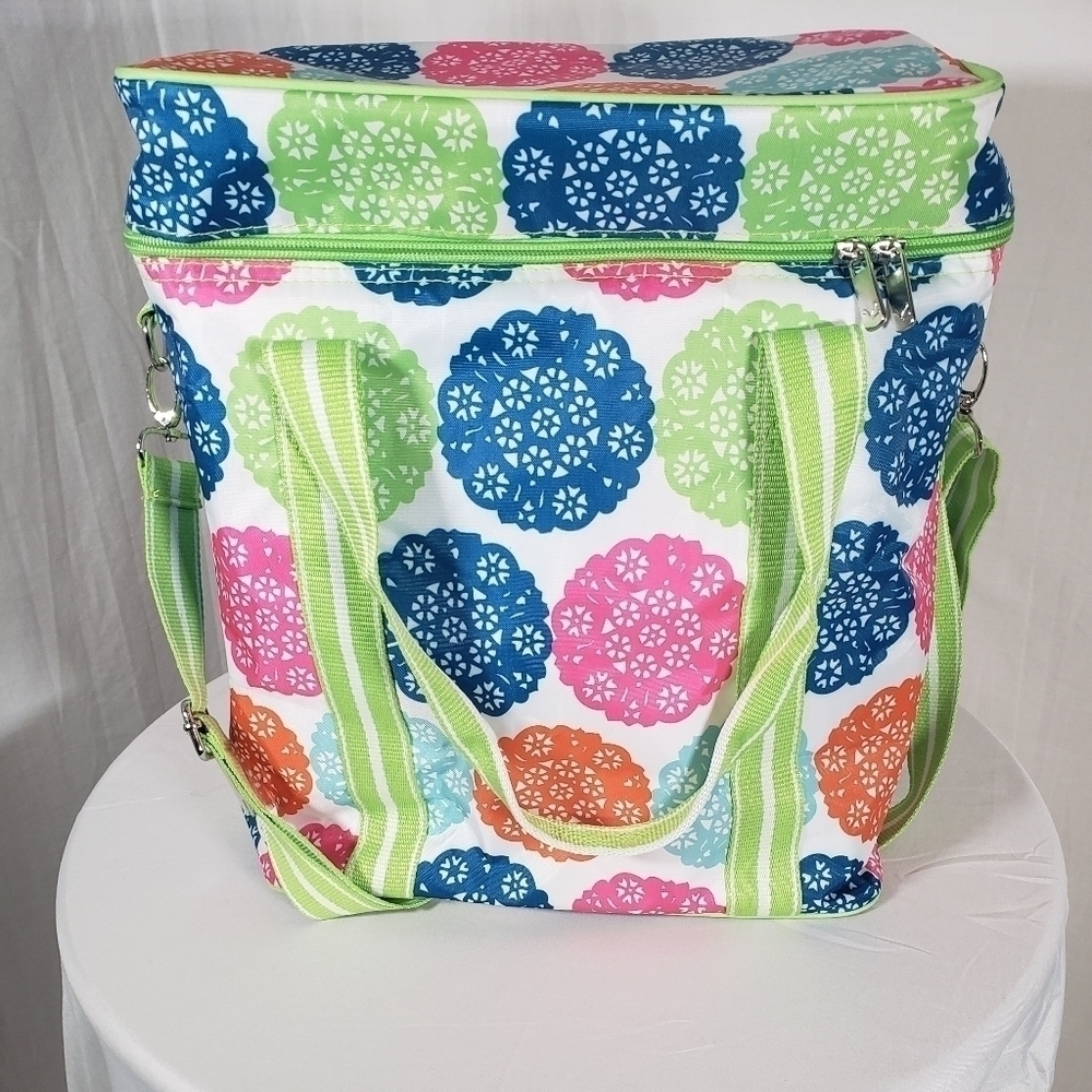 NWOT Lime Green Geometric Waterproof Lunch Tote Sz 13L x 11W x 7D